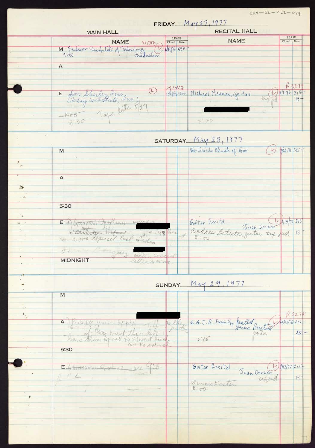 Carnegie Hall Booking Ledger, volume 22, page 79