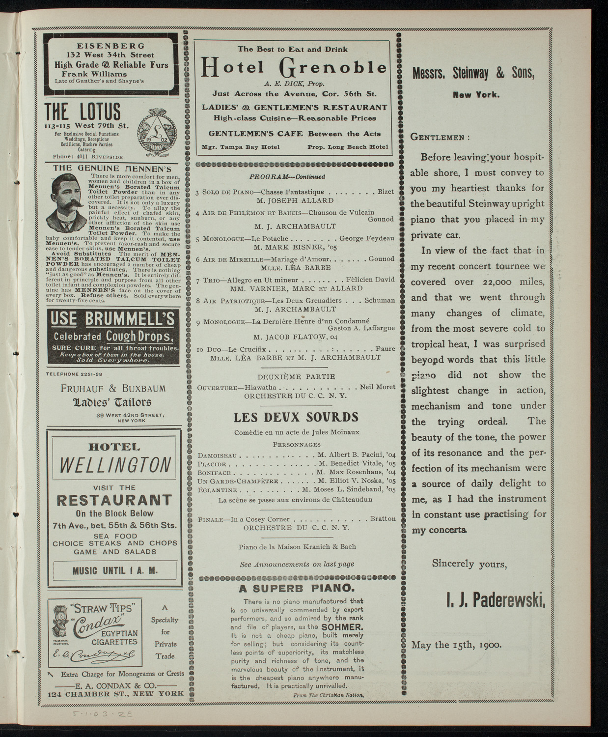 Cercle Francais du College of the City of New York, May 1, 1903, program page 3