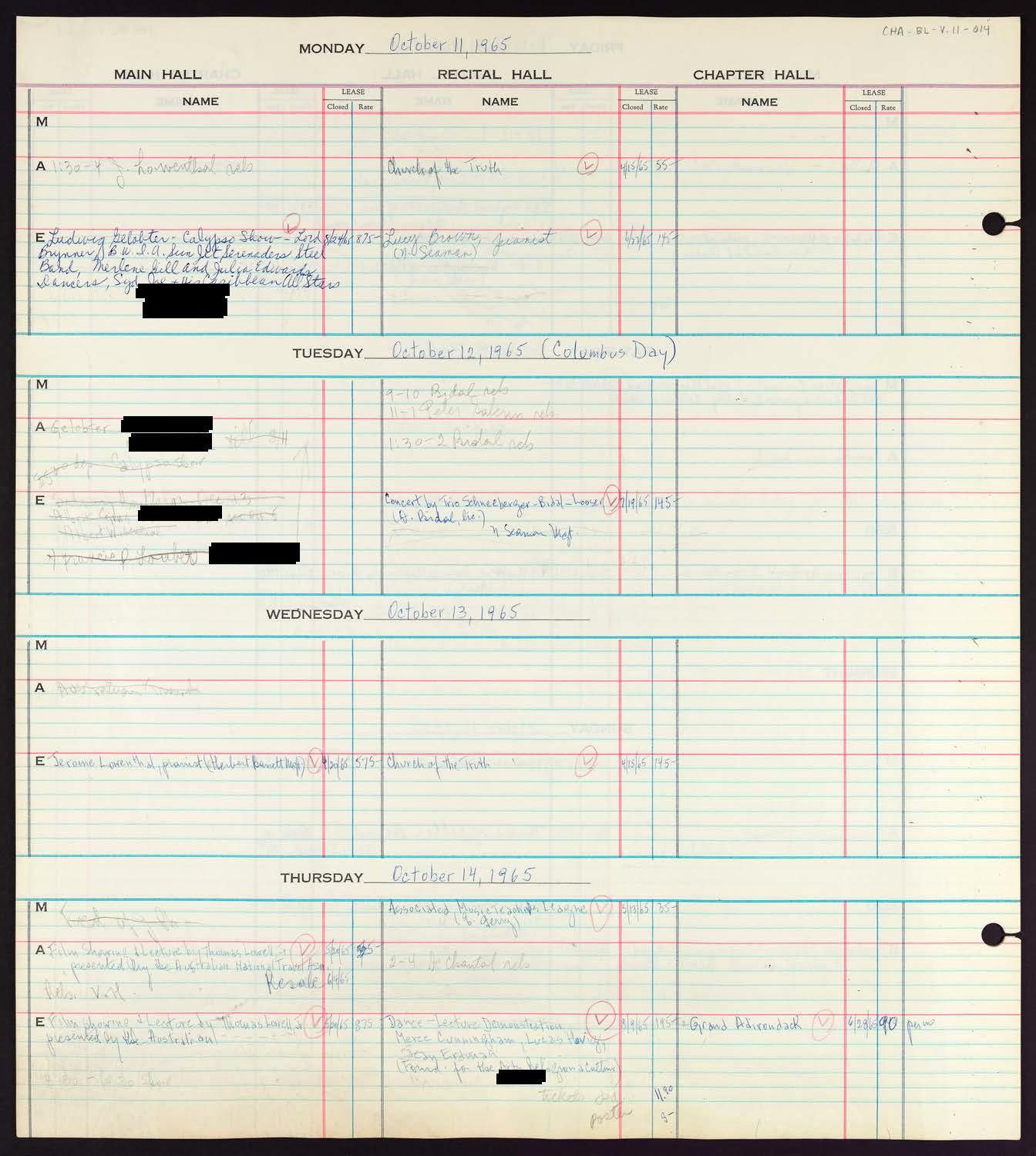 Carnegie Hall Booking Ledger, volume 11, page 14