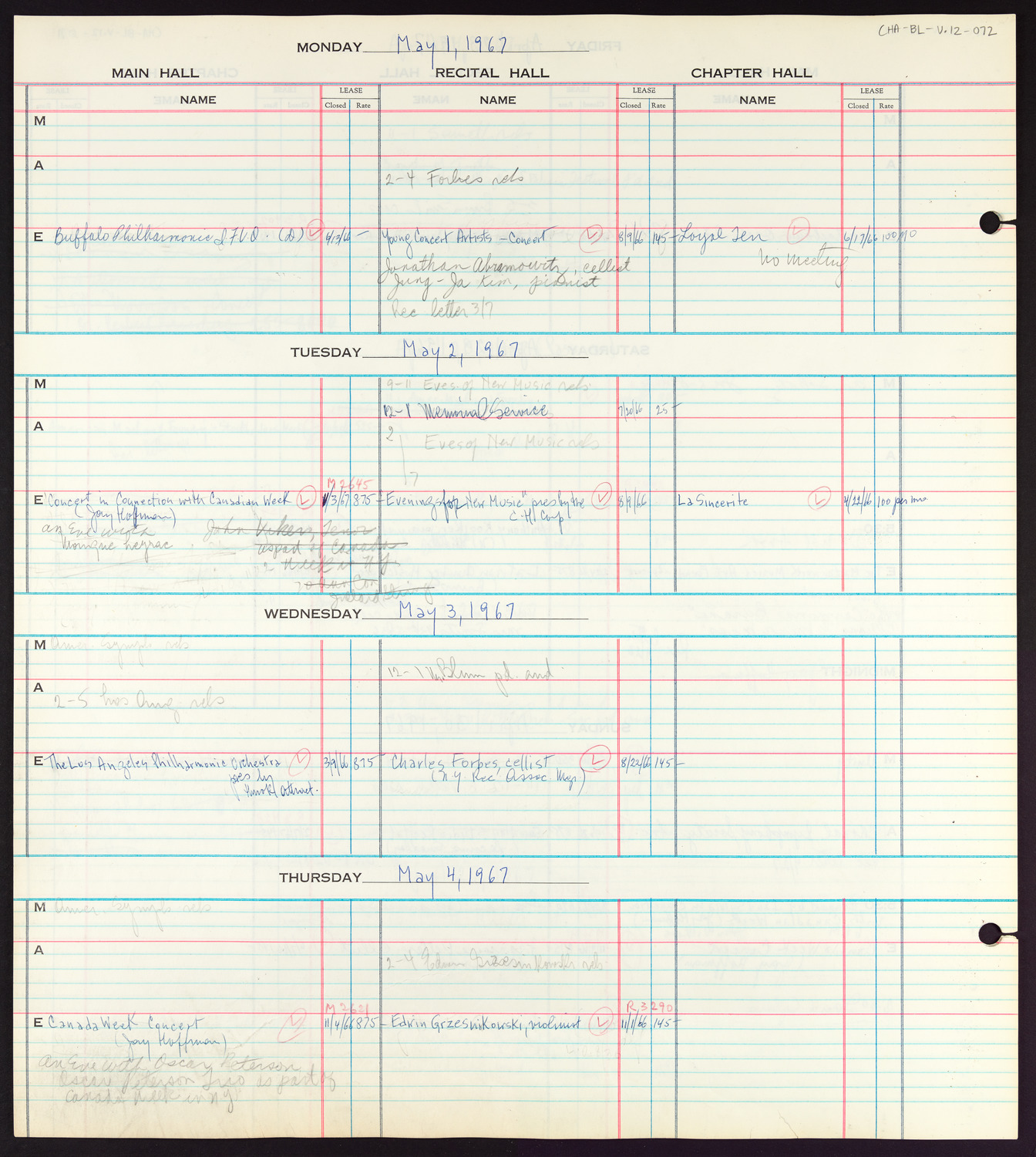 Carnegie Hall Booking Ledger, volume 12, page 72