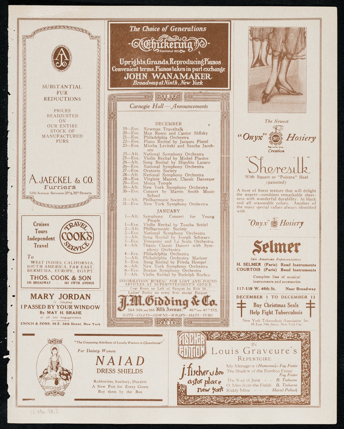 Sergei Rachmaninoff, Piano, December 19, 1920, program page 3