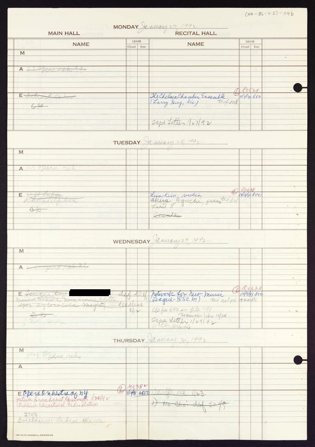 Carnegie Hall Booking Ledger, volume 37, page 46