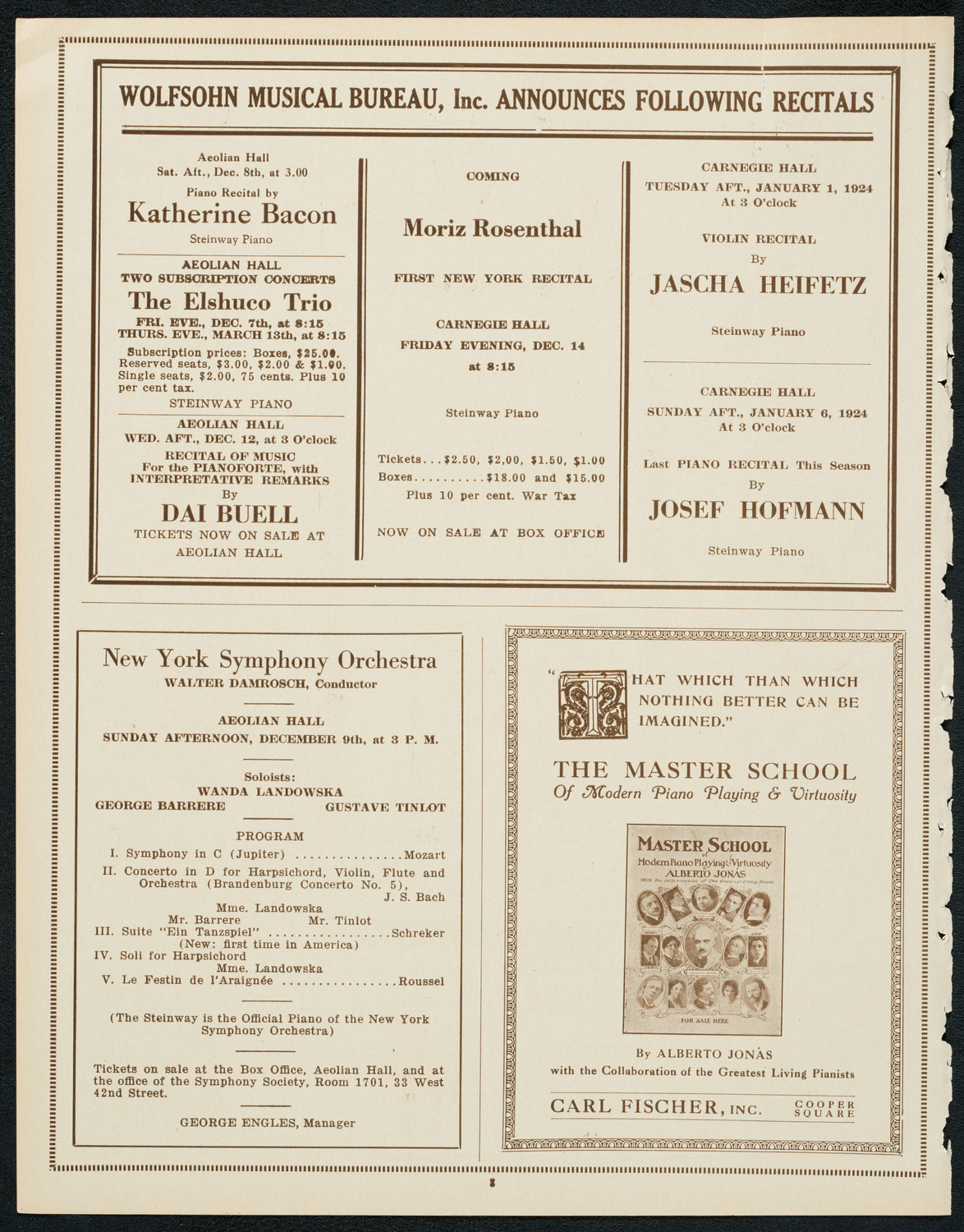 Ignatz Waghalter with the New York Symphony Orchestra, December 7, 1923, program page 8