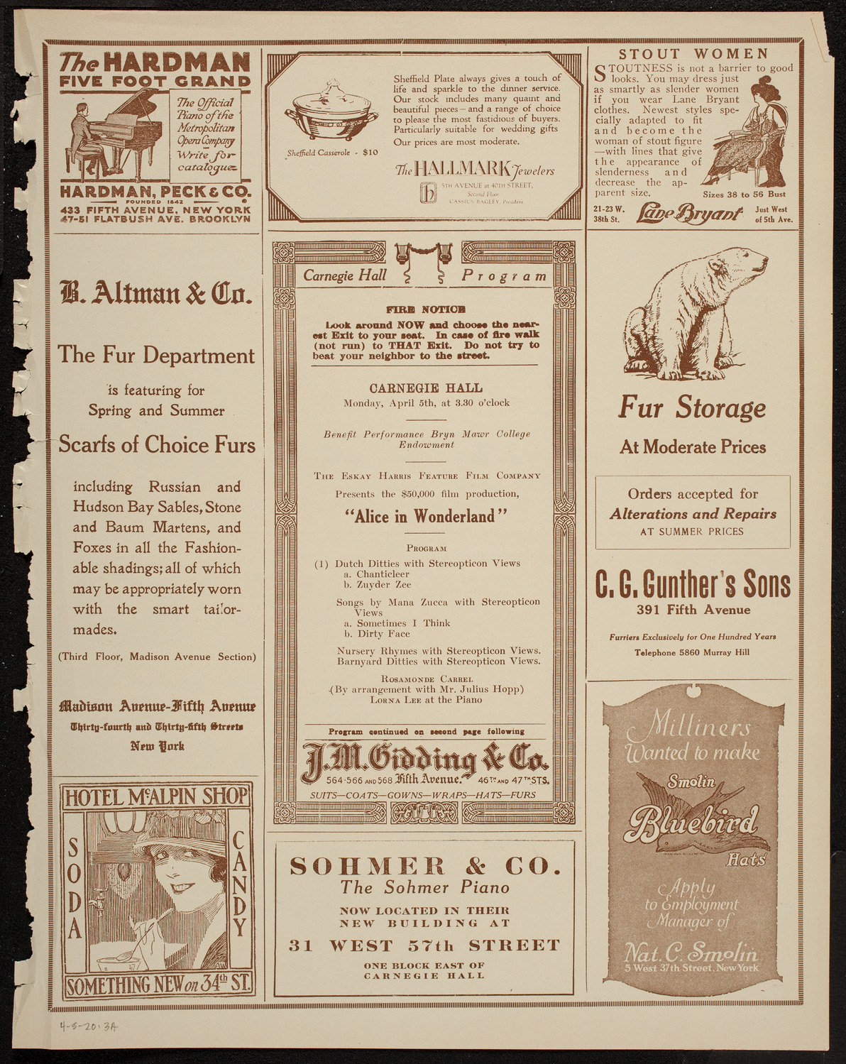 Film: Alice in Wonderland, April 5, 1920, program page 5