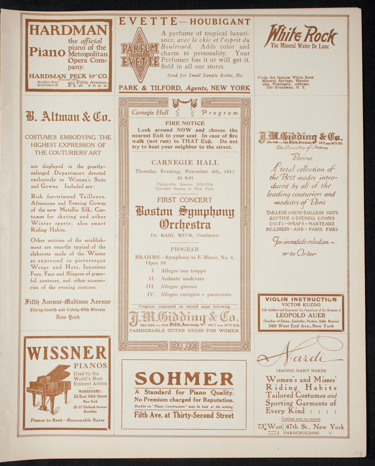 Boston Symphony Orchestra, November 4, 1915, program page 5