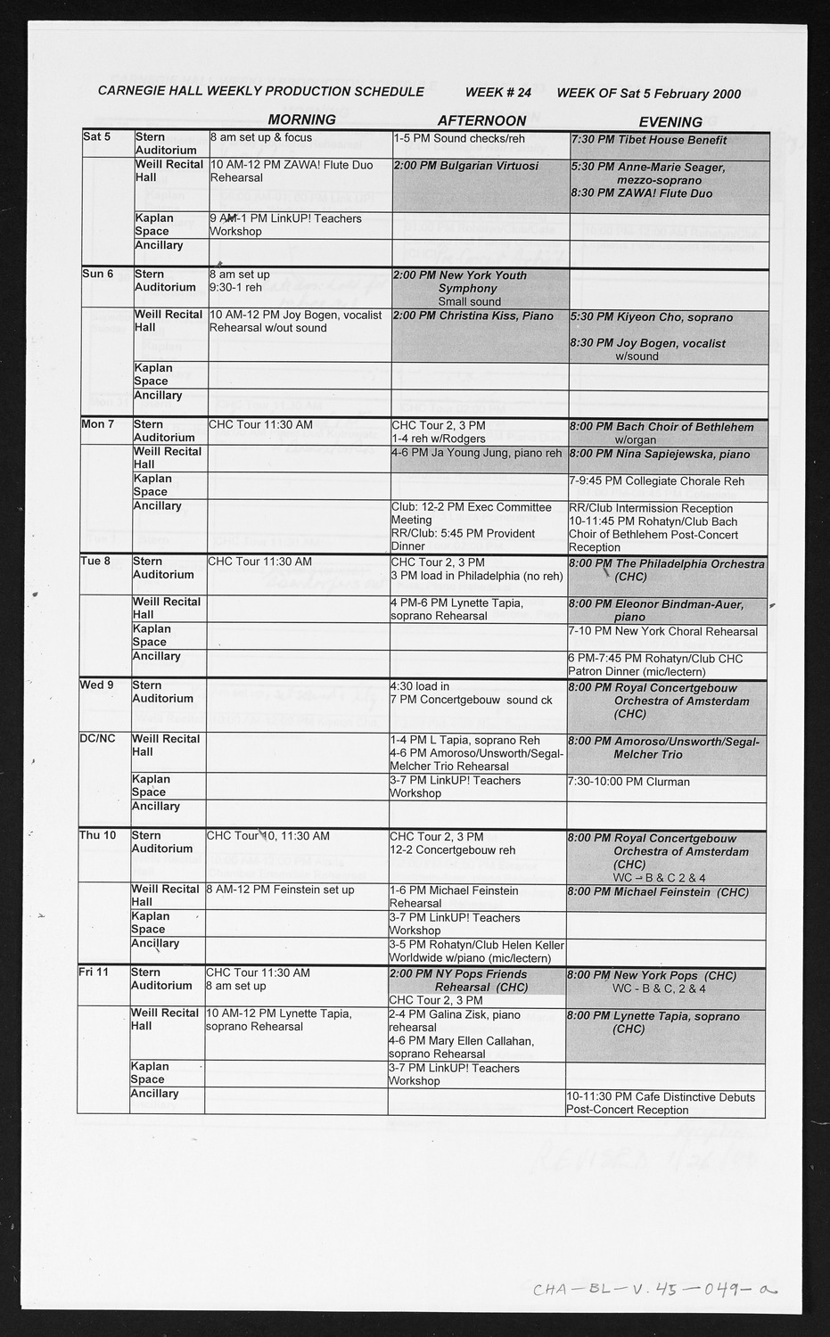 Carnegie Hall Booking Ledger, volume 45, page 49a