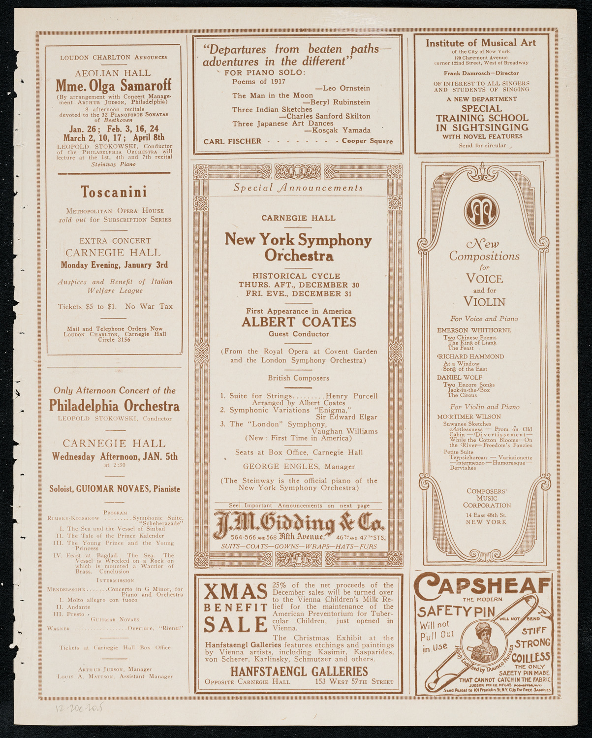 Josef Shlisky, Tenor, and Max Rosen, Violin, December 20, 1920, program page 9