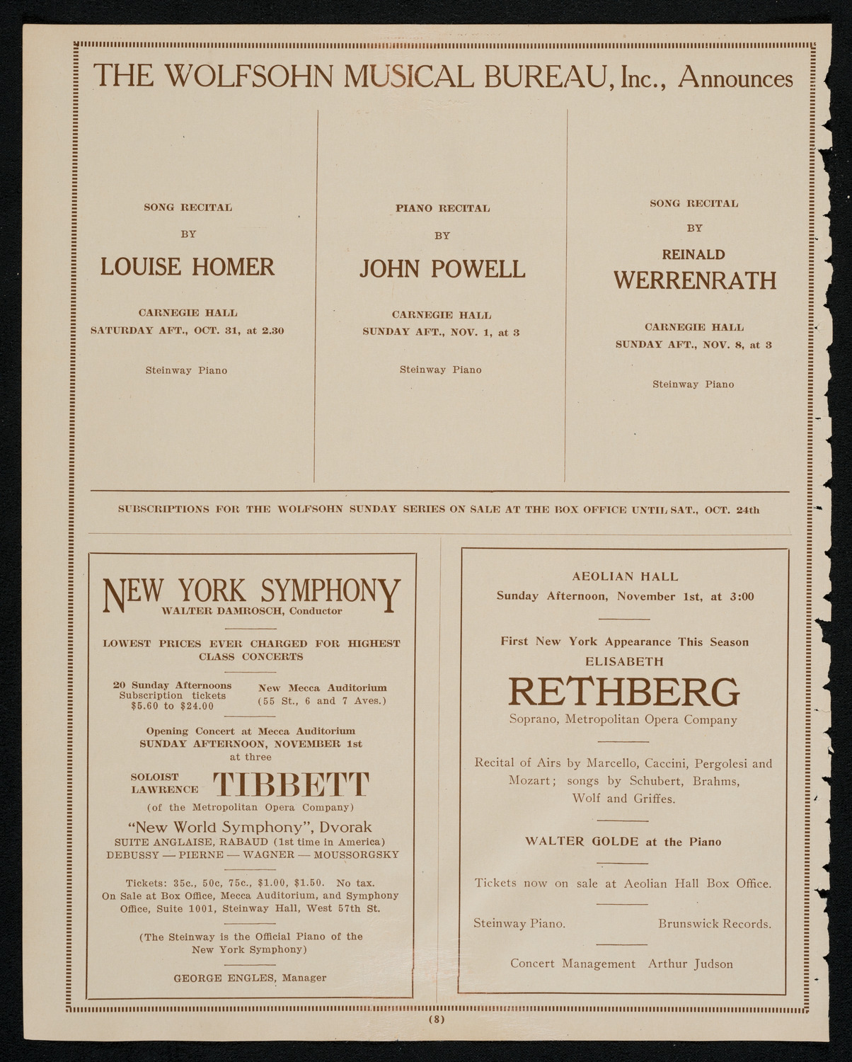 State Symphony Orchestra of New York, October 27, 1925, program page 8