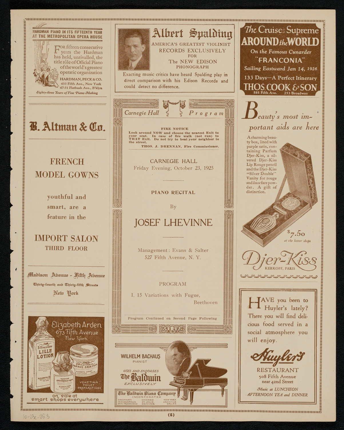 Josef Lhévinne, Piano, October 23, 1925, program page 5