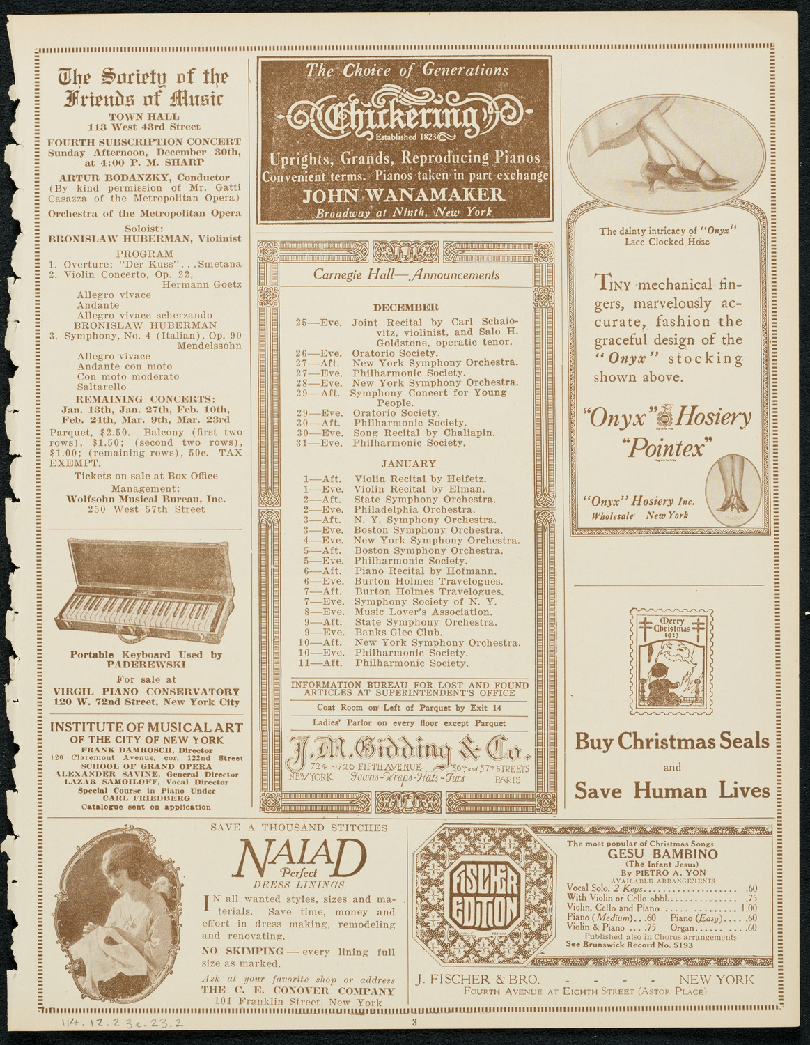 Isa Kremer, Soprano, December 23, 1923, program page 3