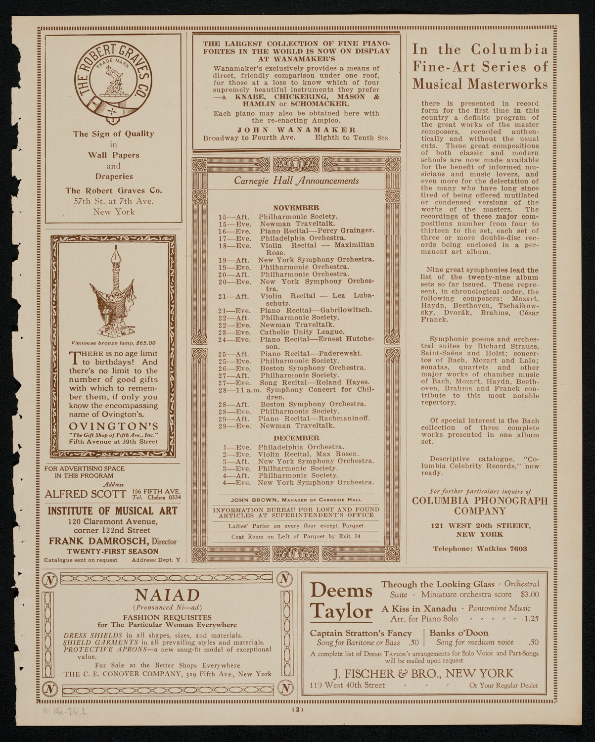 New York Philharmonic, November 14, 1925, program page 3