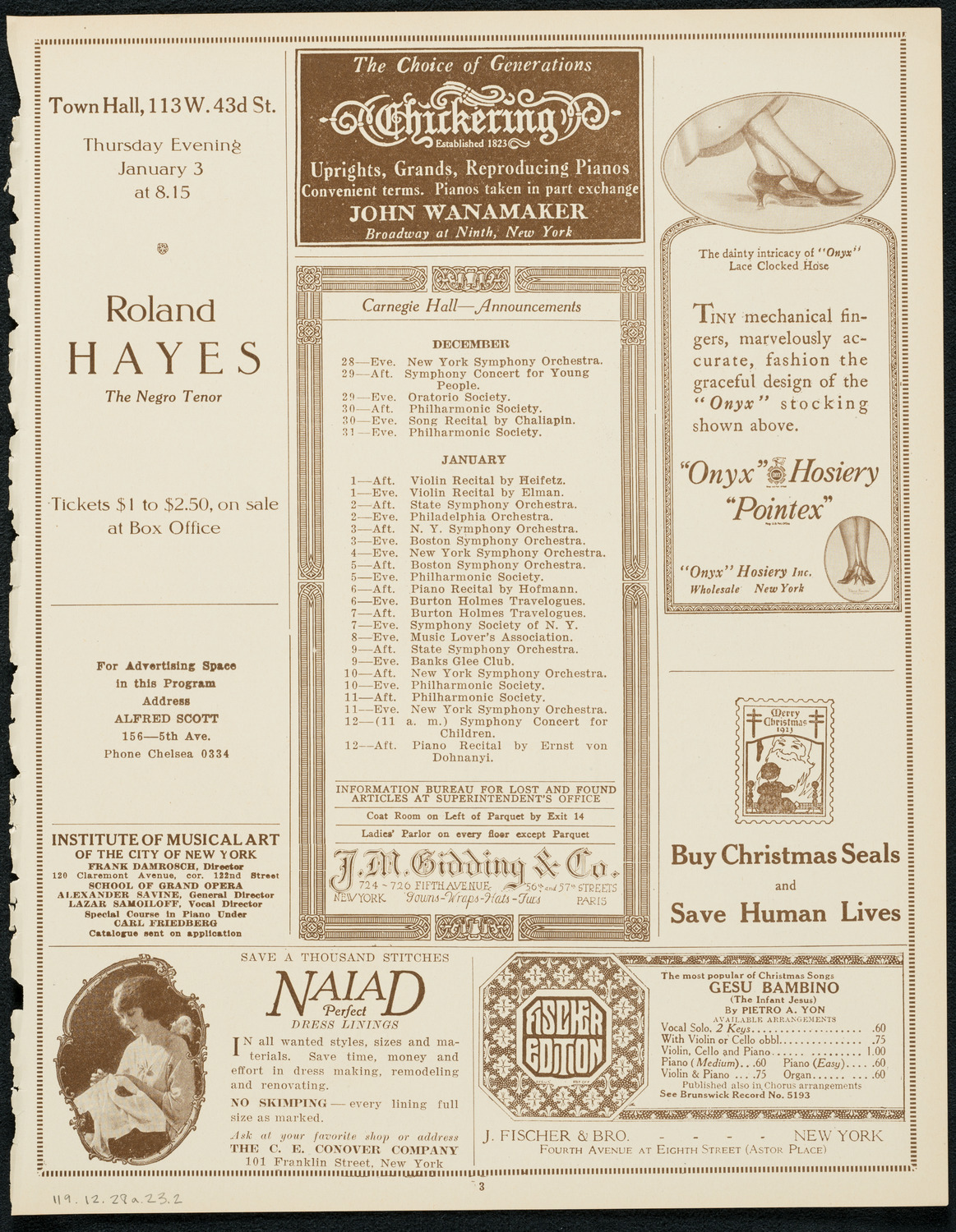 New York Philharmonic, December 28, 1923, program page 3