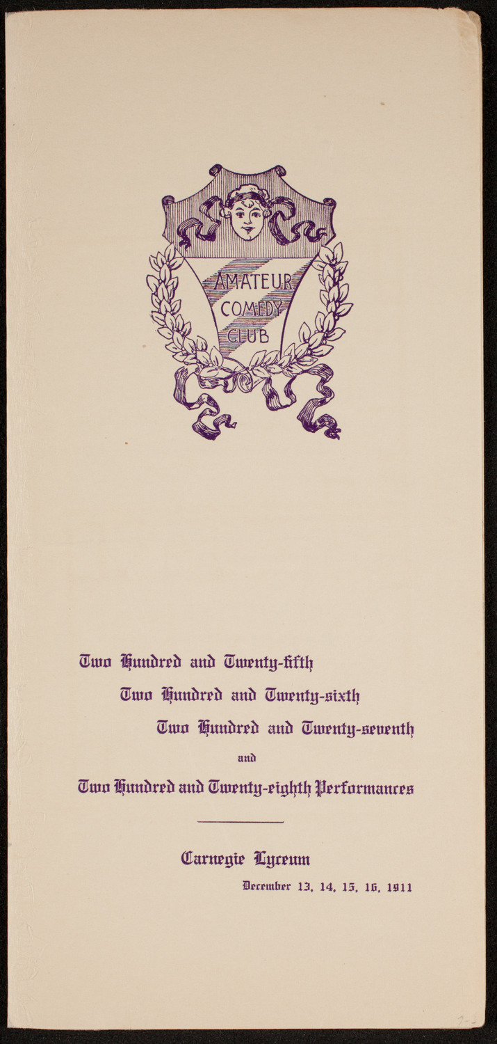 Amateur Comedy Club, December 13, 1911, program page 1