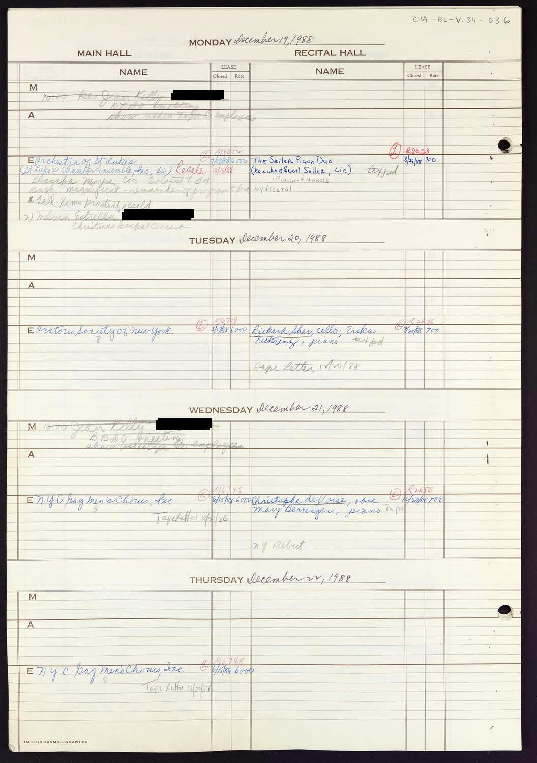 Carnegie Hall Booking Ledger, volume 34, page 36