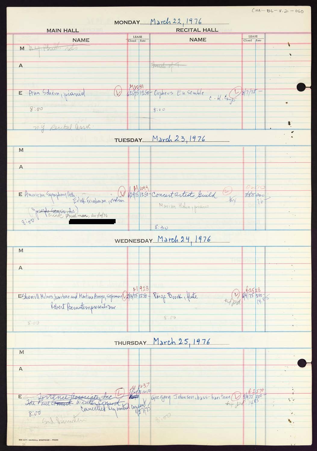 Carnegie Hall Booking Ledger, volume 21, page 60