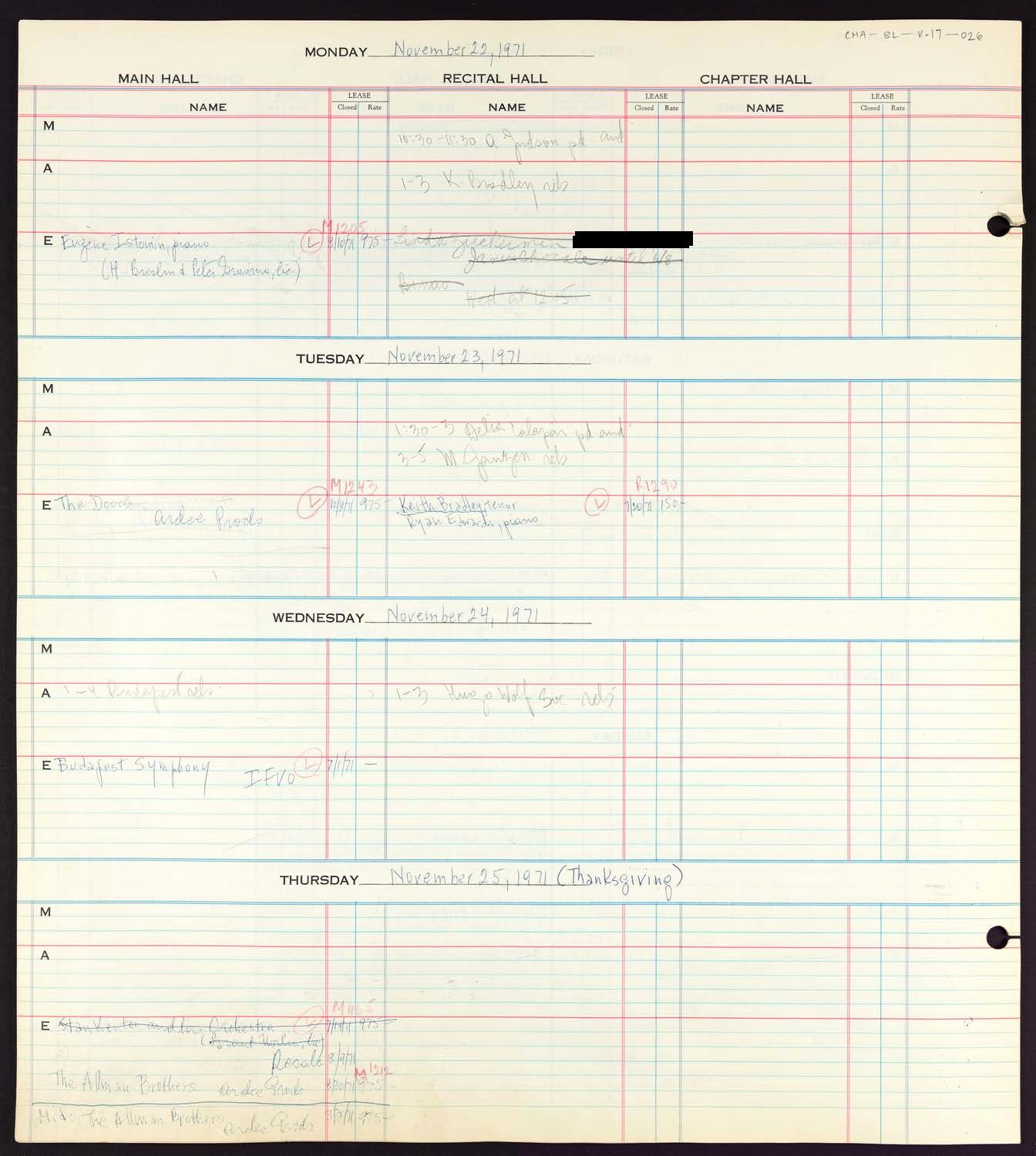 Carnegie Hall Booking Ledger, volume 17, page 26