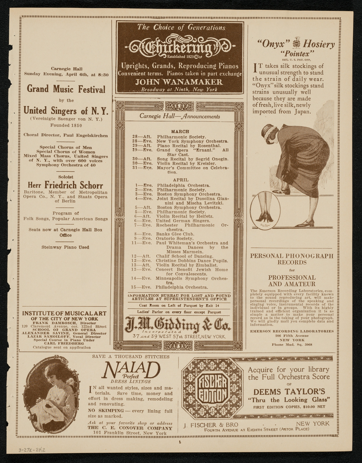 New York Philharmonic, March 27, 1924, program page 3