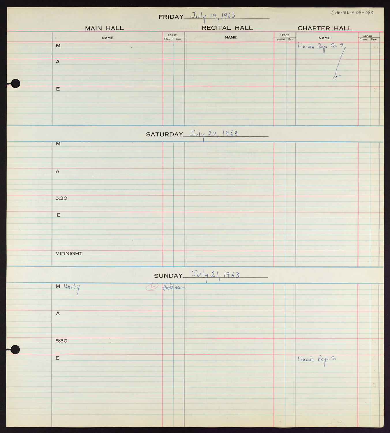Carnegie Hall Booking Ledger, volume 8, page 85