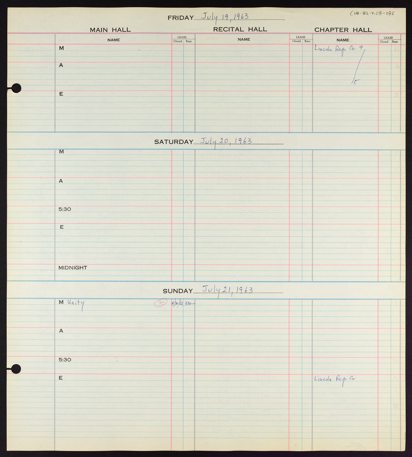 Carnegie Hall Booking Ledger, volume 8, page 85