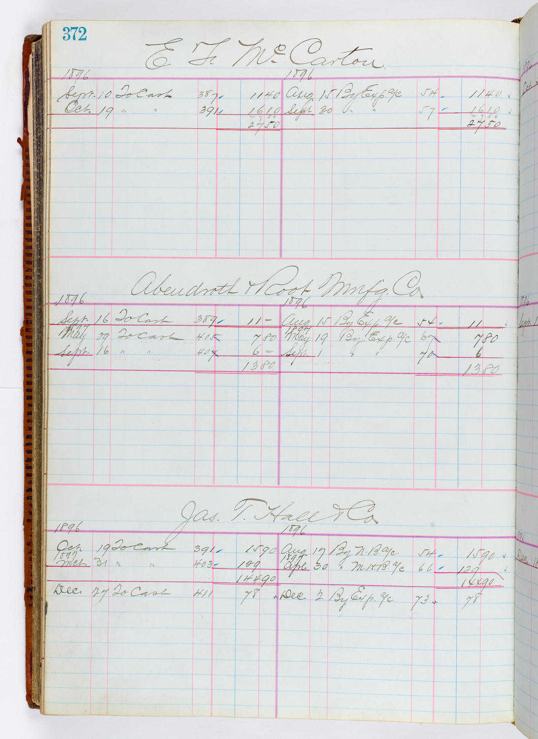 Music Hall Accounting Ledger, volume 1, page 372