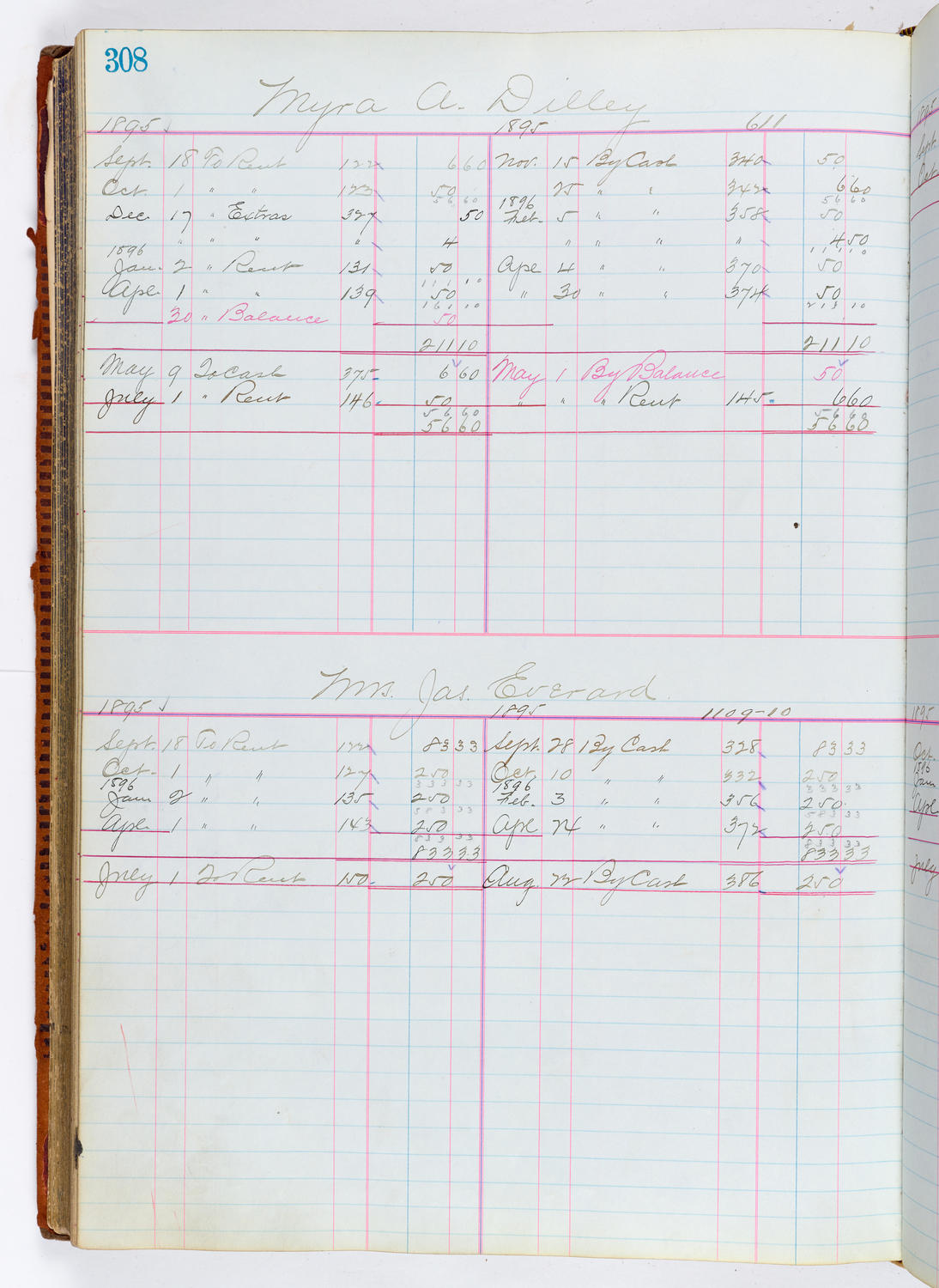 Music Hall Accounting Ledger, volume 1, page 308