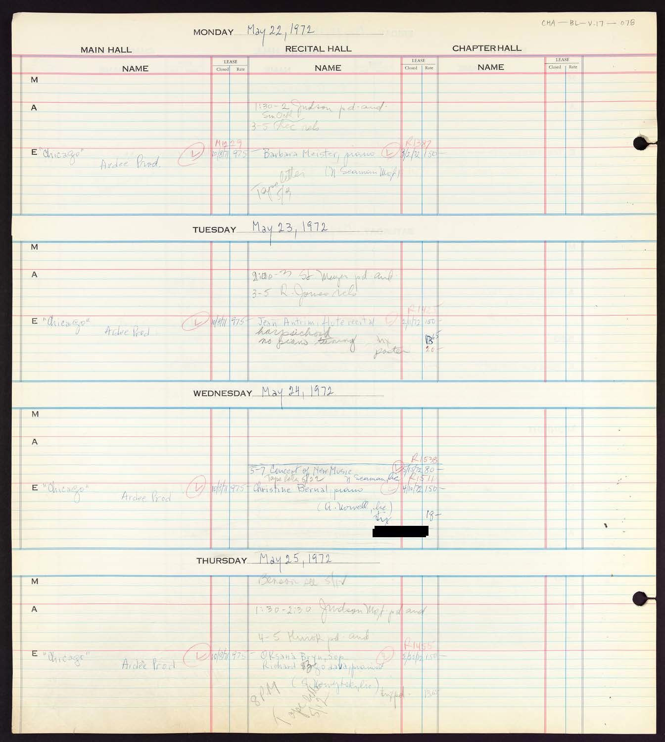 Carnegie Hall Booking Ledger, volume 17, page 78