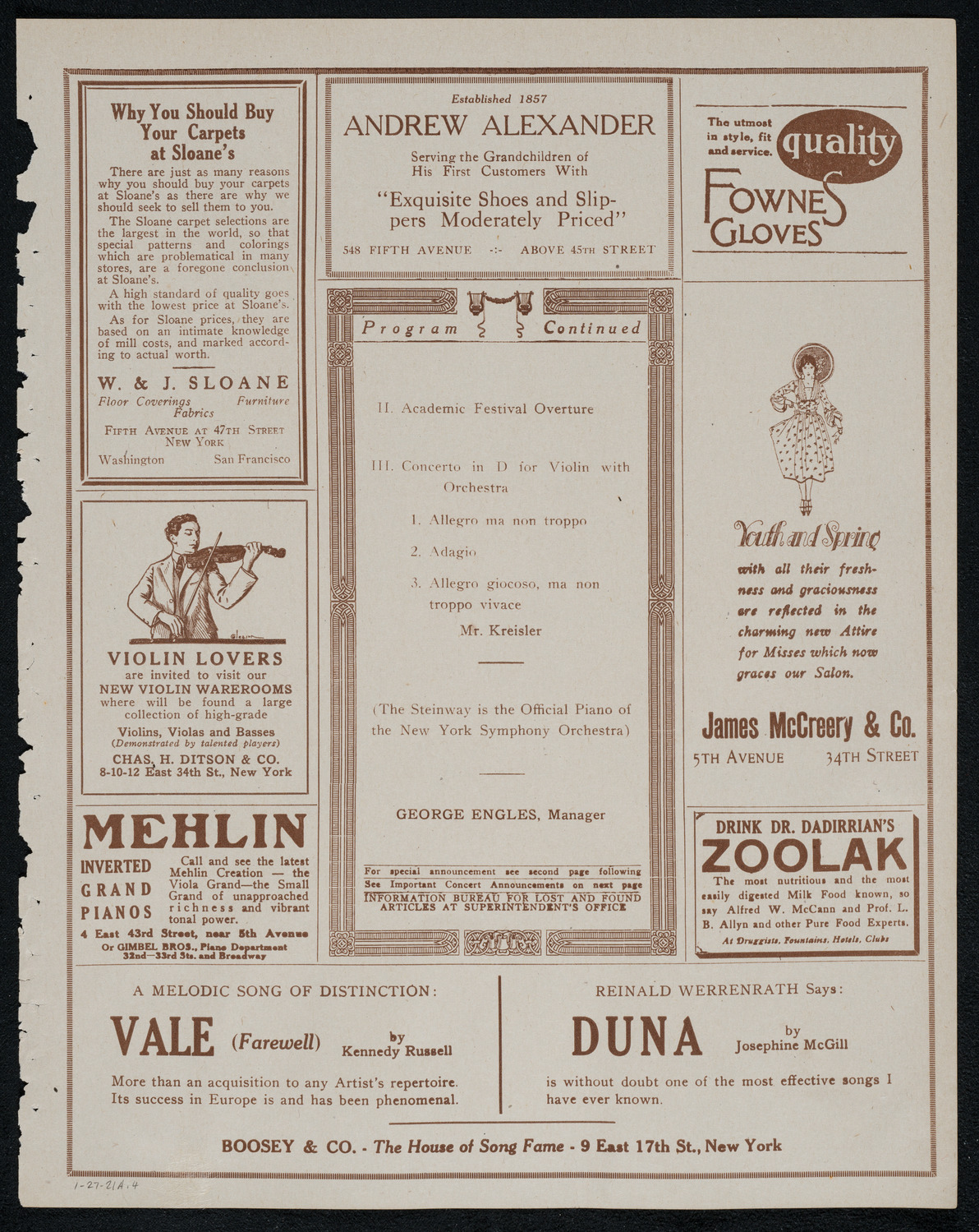 New York Symphony Orchestra, January 27, 1921, program page 7