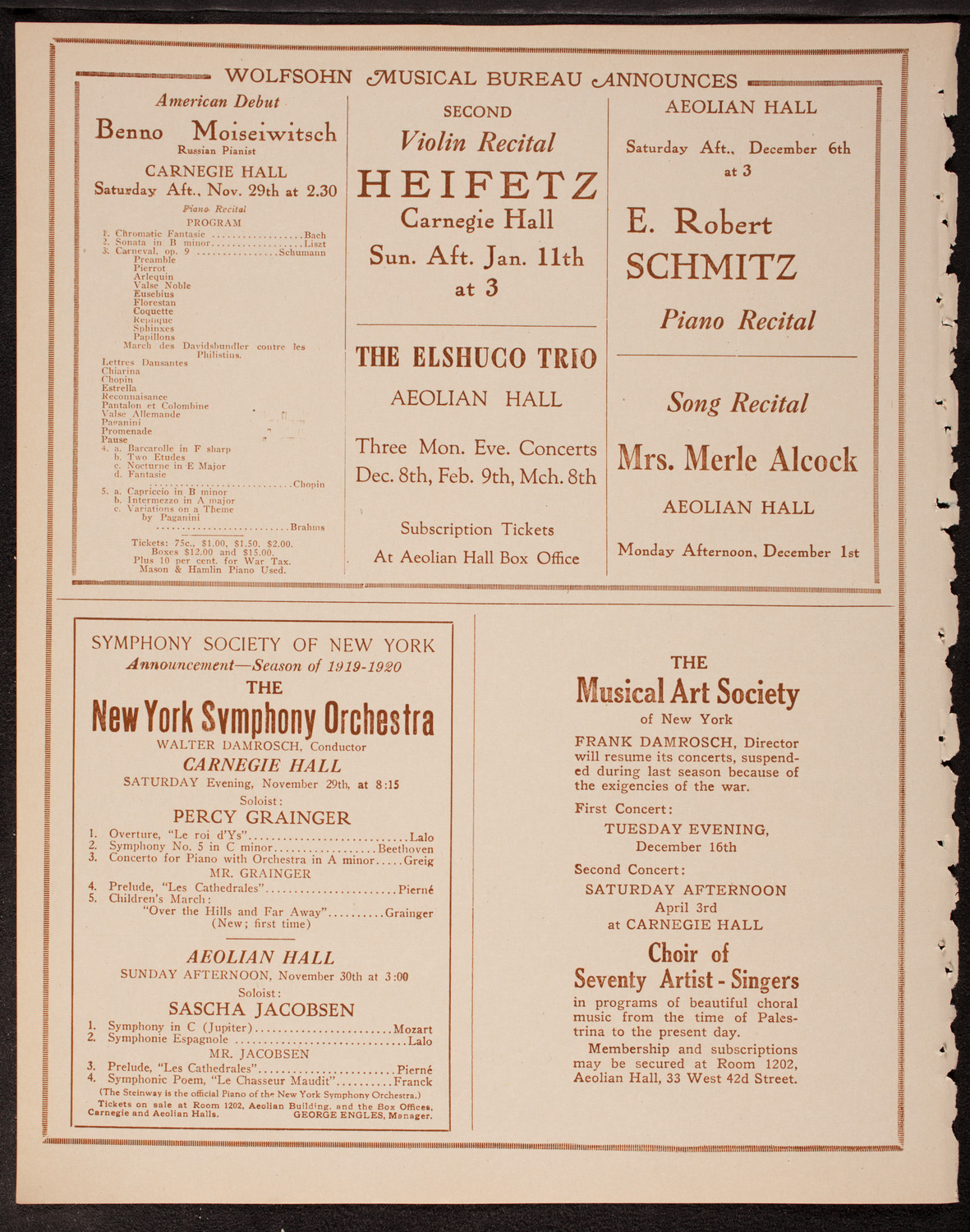 New Symphony Orchestra, November 26, 1919, program page 8