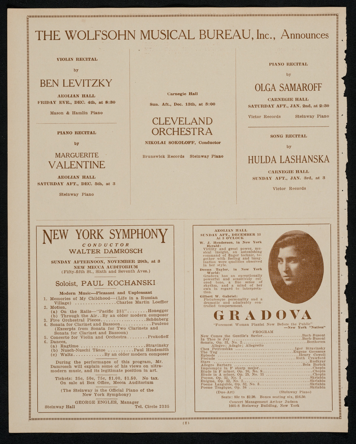 New York Philharmonic, November 25, 1925, program page 8