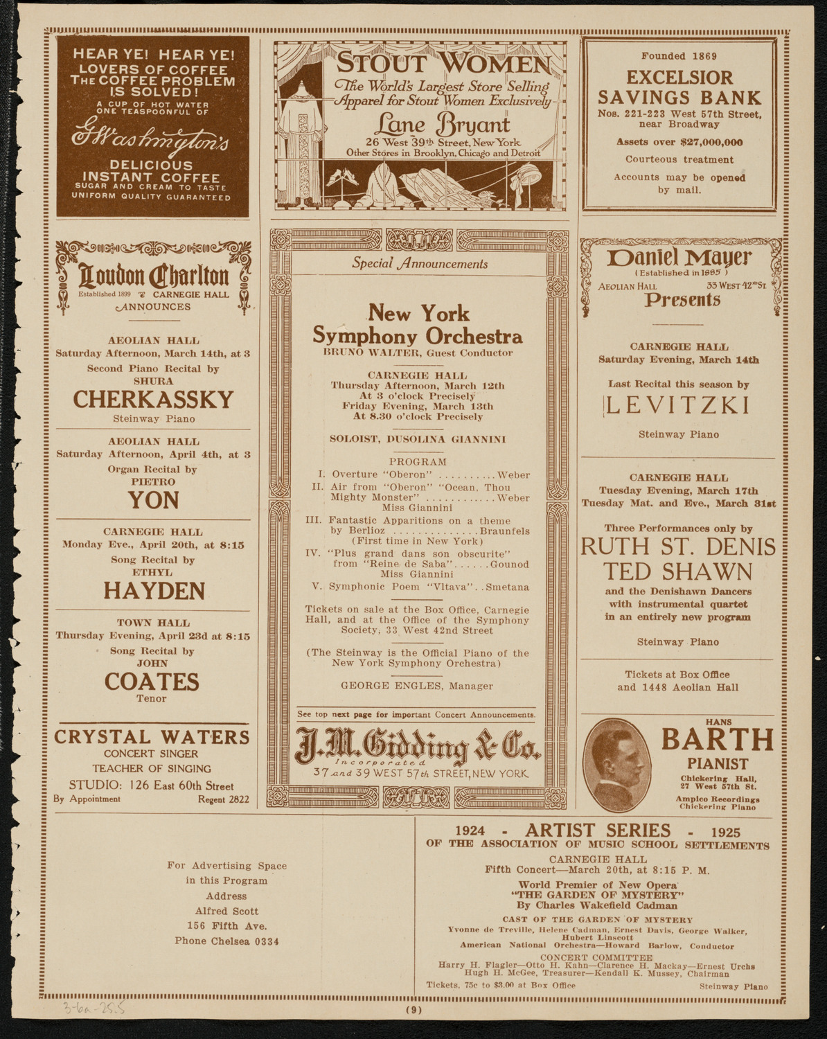 New York Philharmonic, March 6, 1925, program page 9