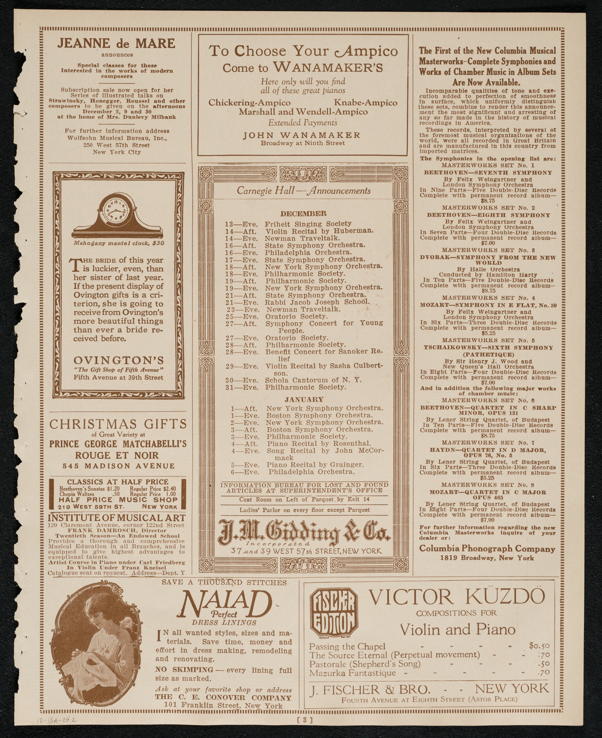 Paul Kochanski, Violin, December 13, 1924, program page 3