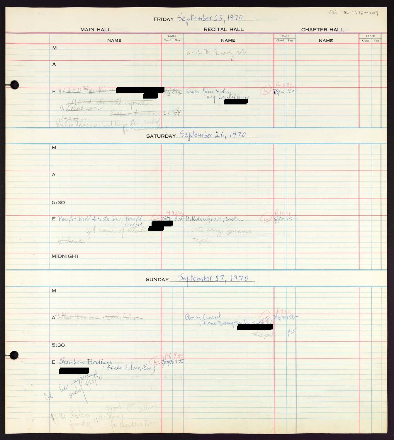 Carnegie Hall Booking Ledger, volume 16, page 9