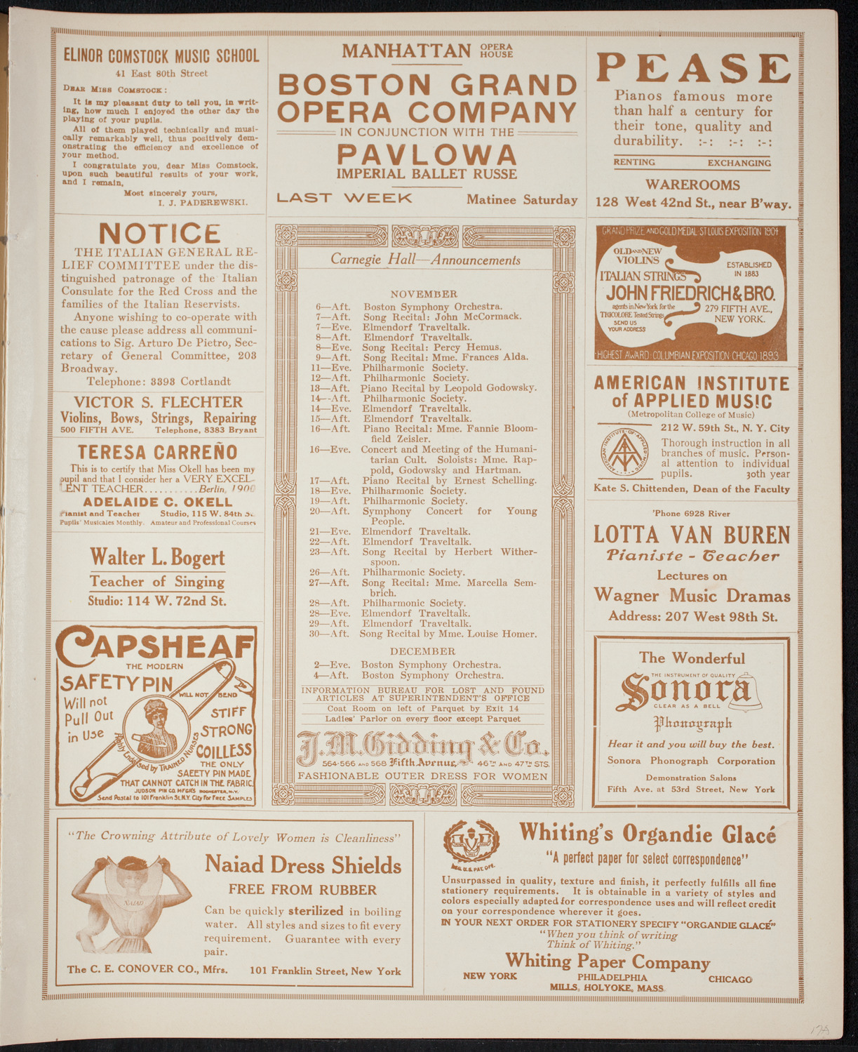 Boston Symphony Orchestra, November 4, 1915, program page 3