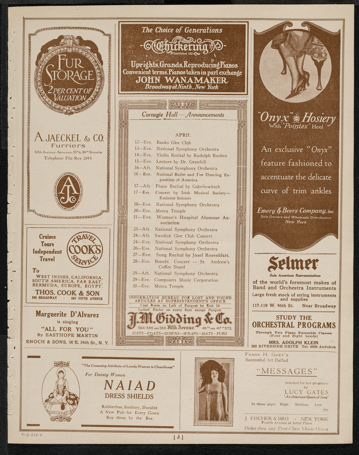 National Symphony Orchestra, April 12, 1921, program page 3