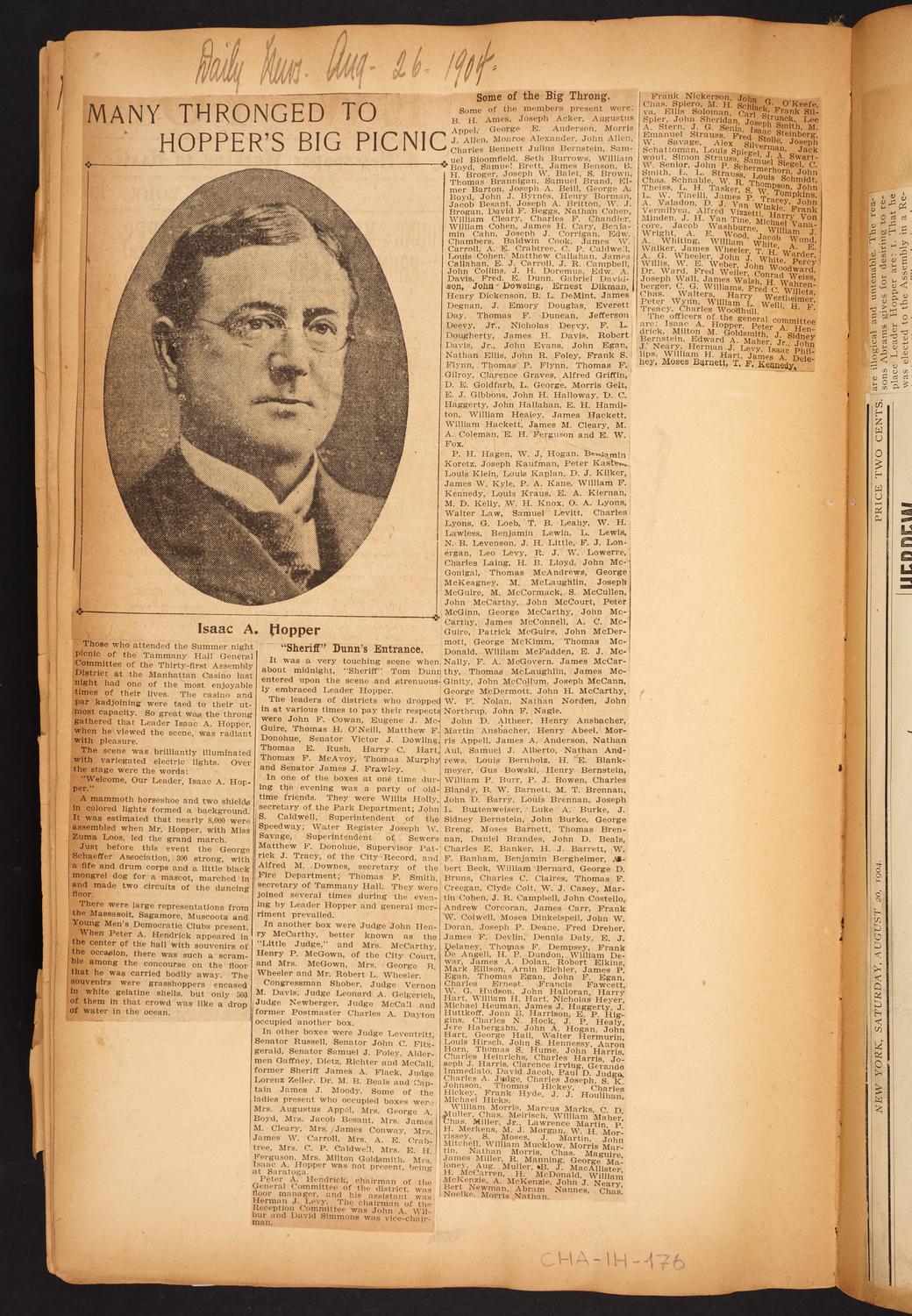 Isaac Hopper Scrapbook, page 176: 1904