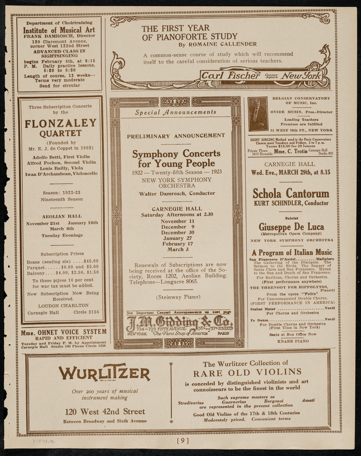 New York Philharmonic, March 23, 1922, program page 9