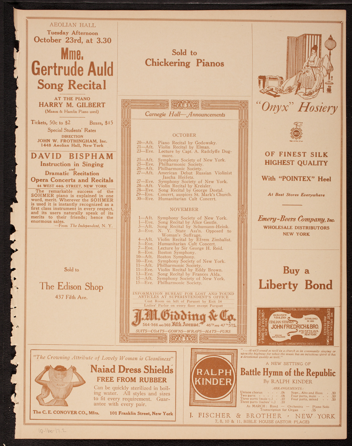 Meeting: The Humanitarian Cult, October 16, 1917, program page 3