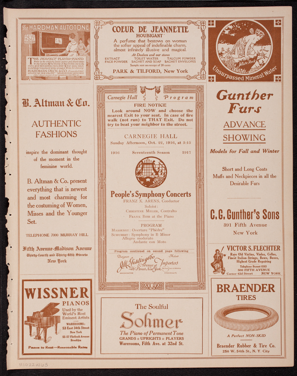 People's Symphony Concert, October 22, 1916, program page 5