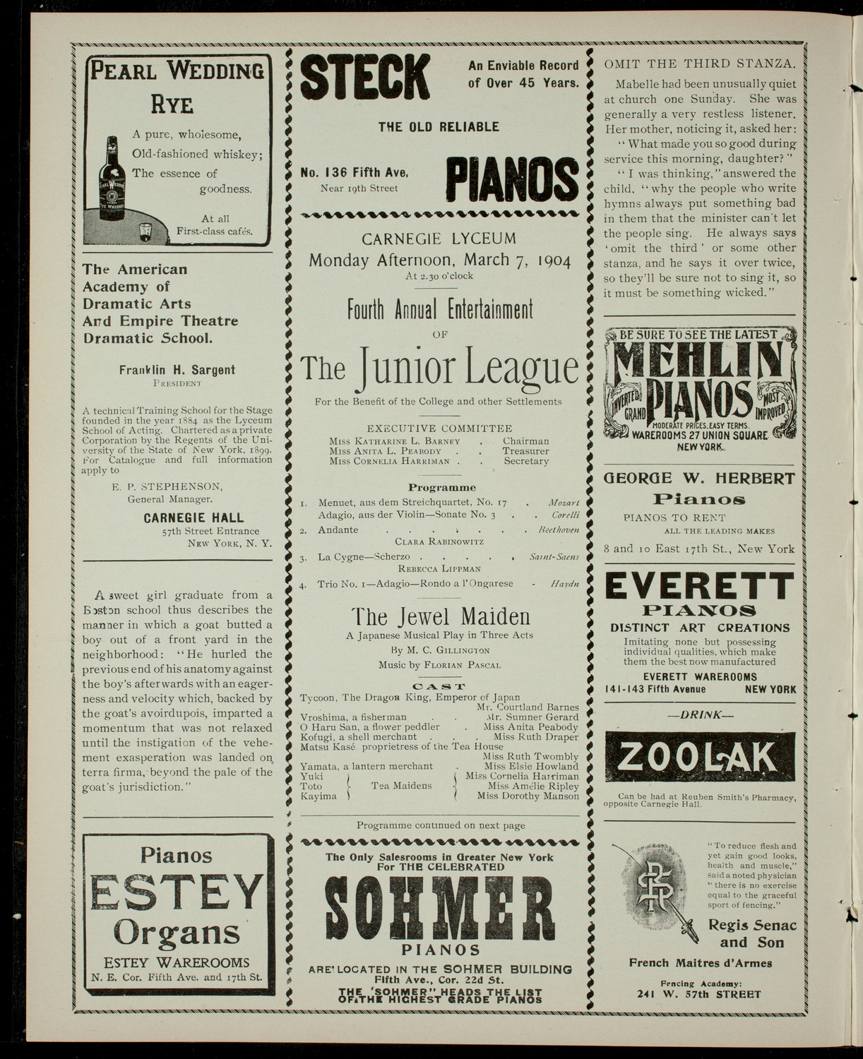 Annual Entertainment by The Junior League, March 7, 1904, program page 2