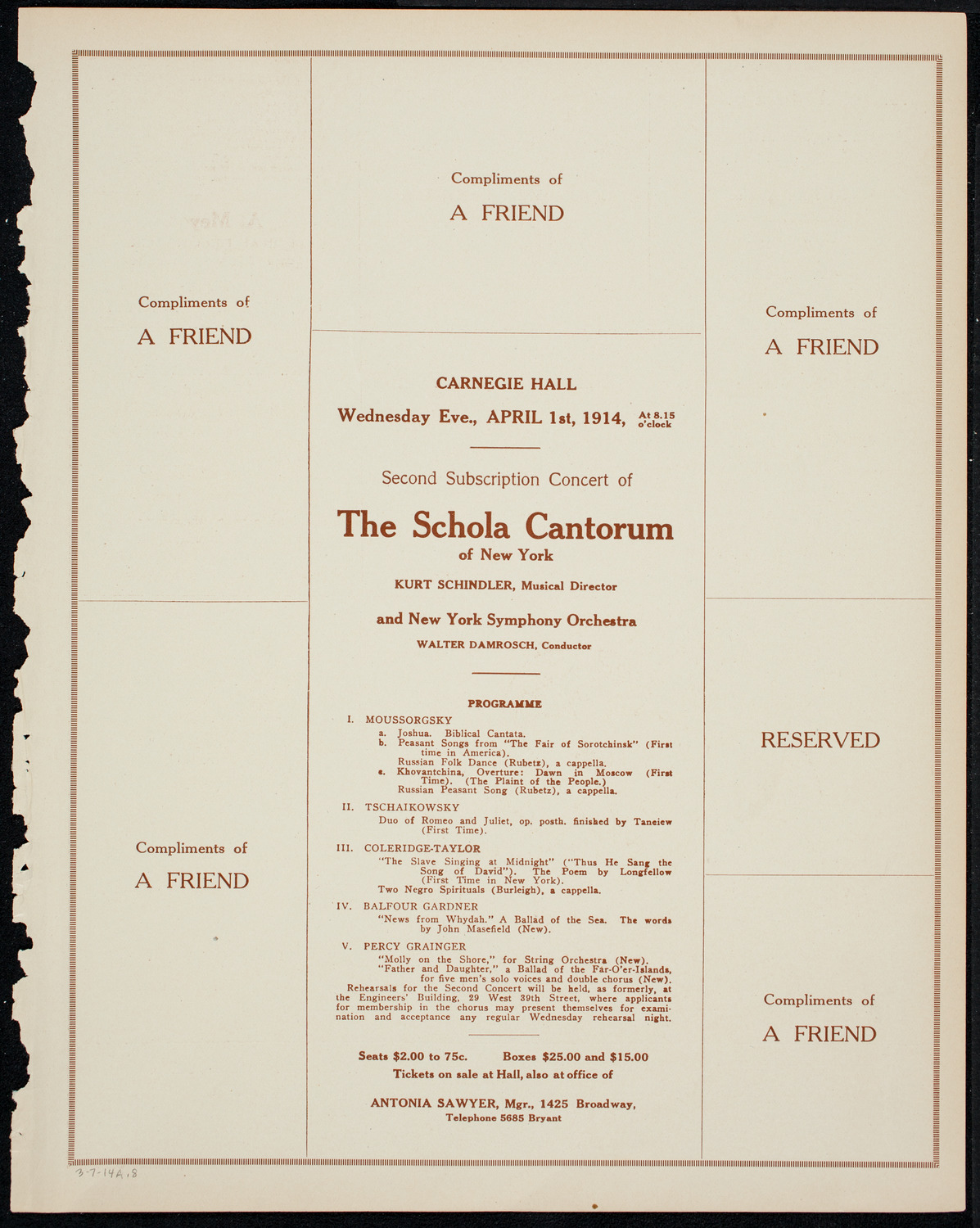 Ignacy Jan Paderewski, Piano, March 7, 1914, program page 15