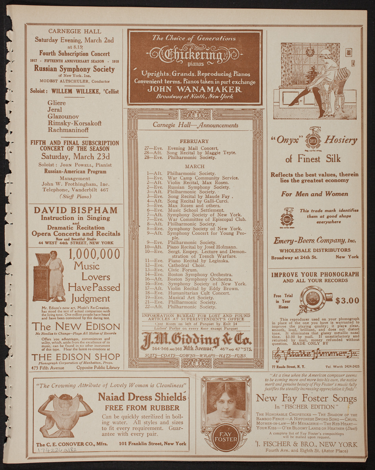 Frieda Hempel, Soprano, February 26, 1918, program page 3