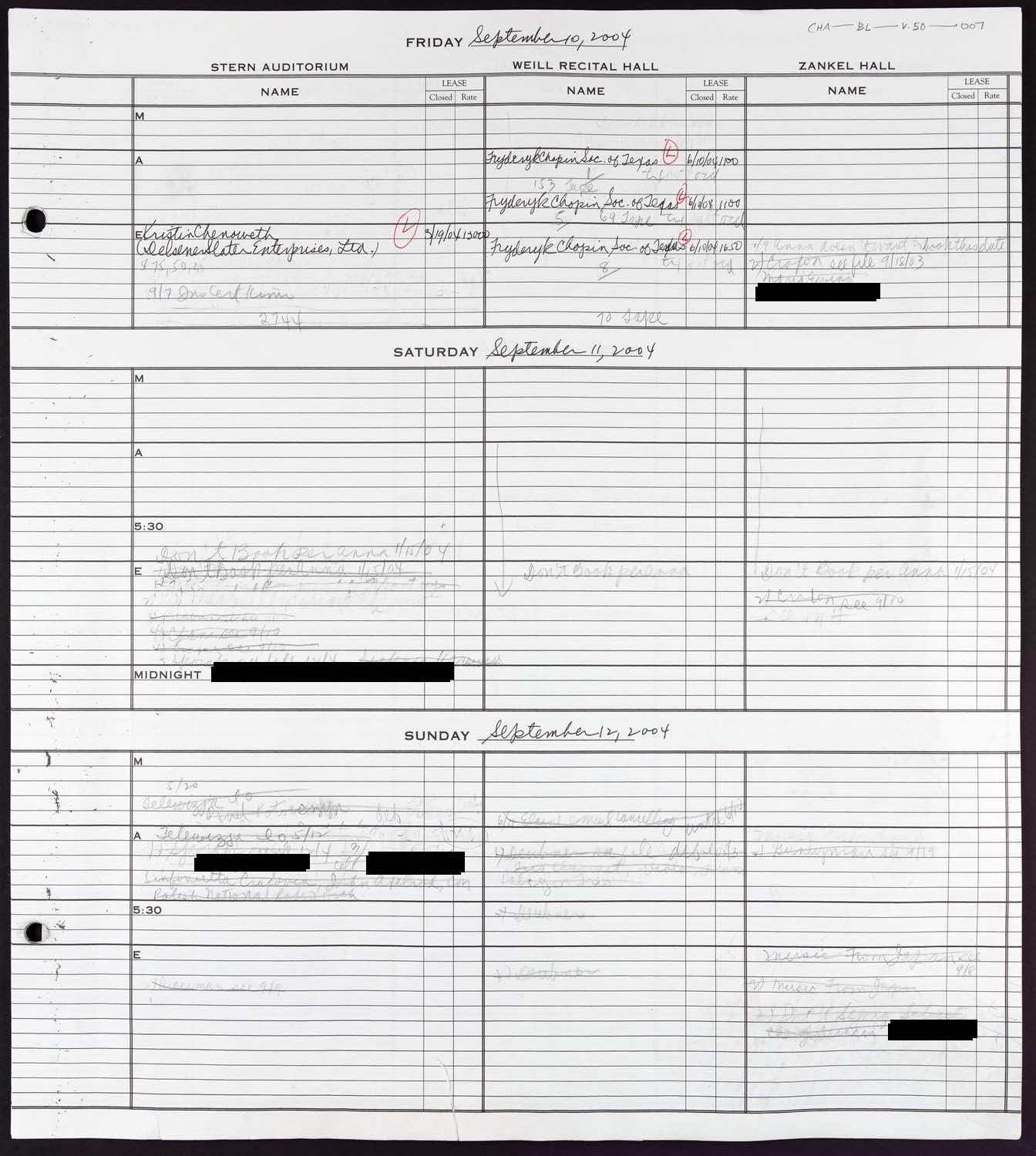 Carnegie Hall Booking Ledger, volume 50, page 7