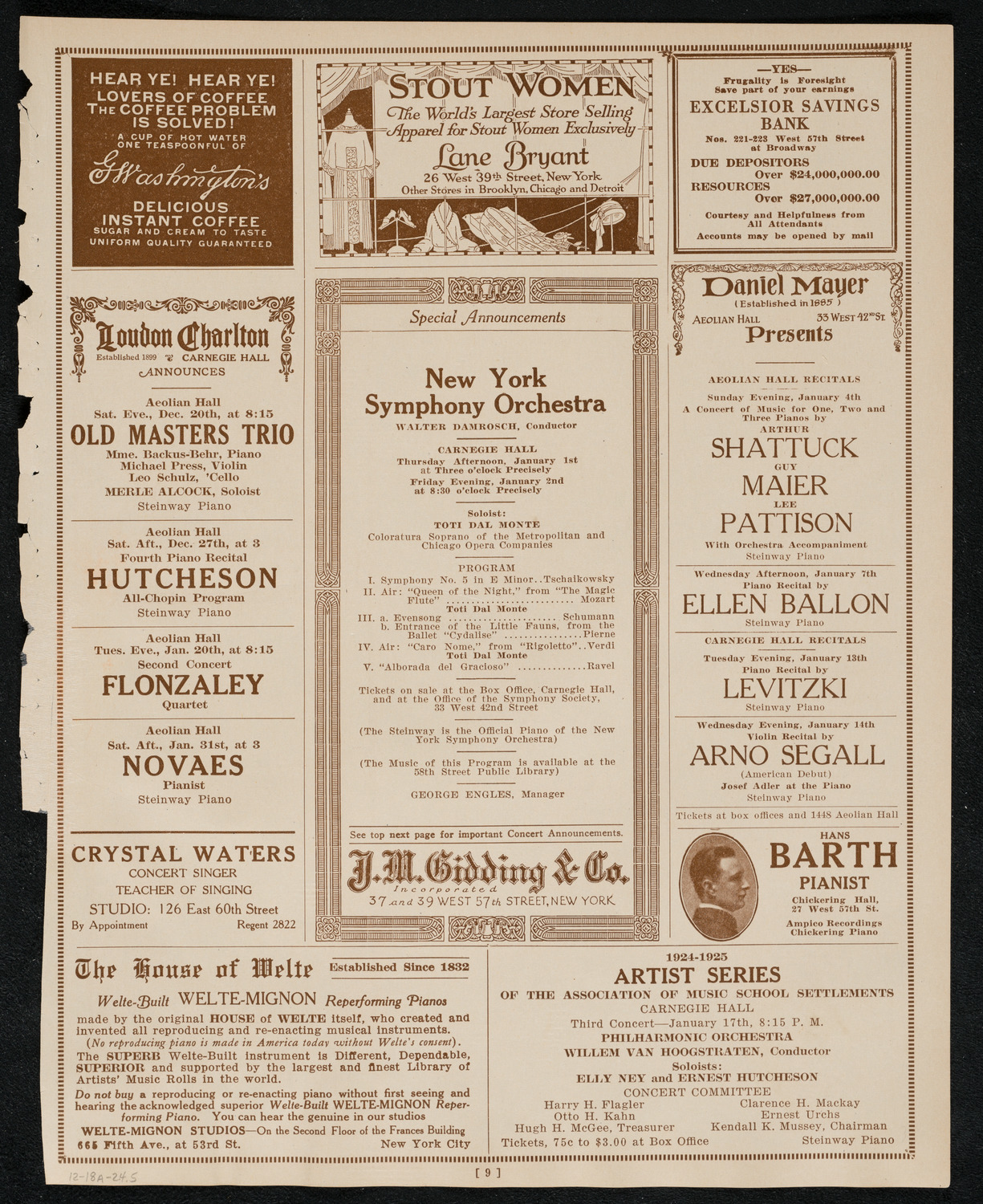 New York Symphony Orchestra, December 18, 1924, program page 9