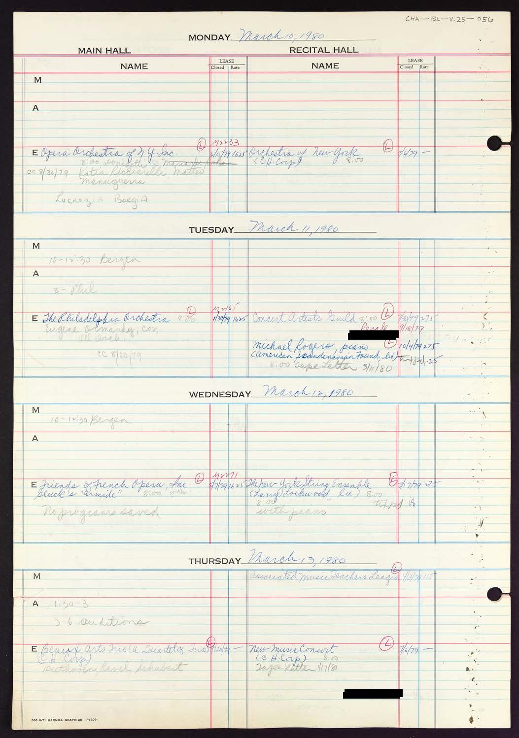 Carnegie Hall Booking Ledger, volume 25, page 56