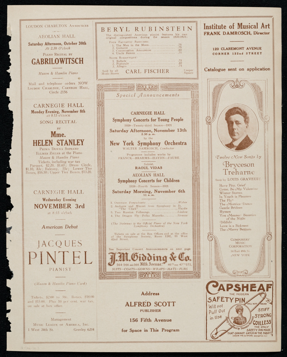 National Symphony Orchestra, October 26, 1920, program page 9