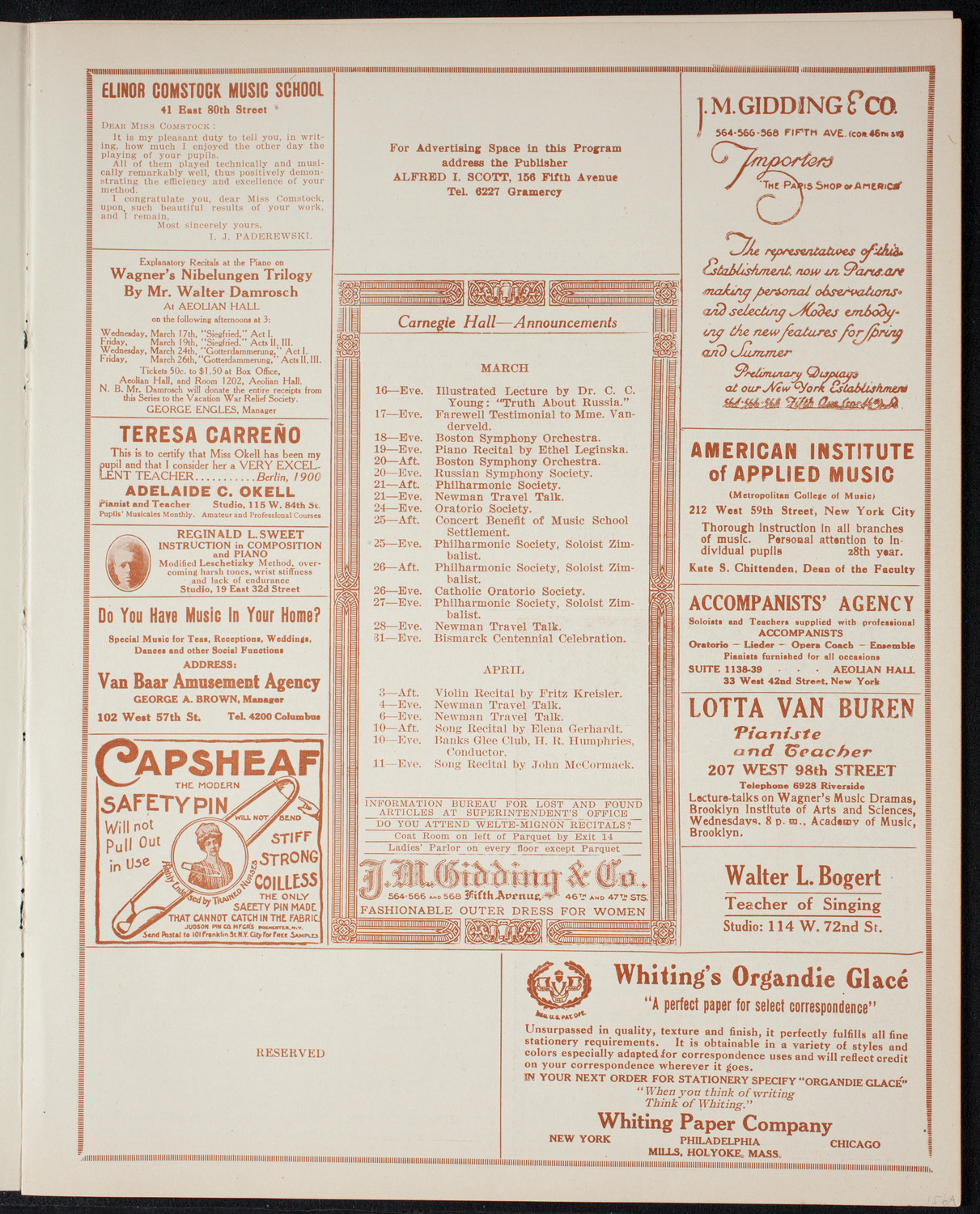 New York Symphony Orchestra, March 16, 1915, program page 3