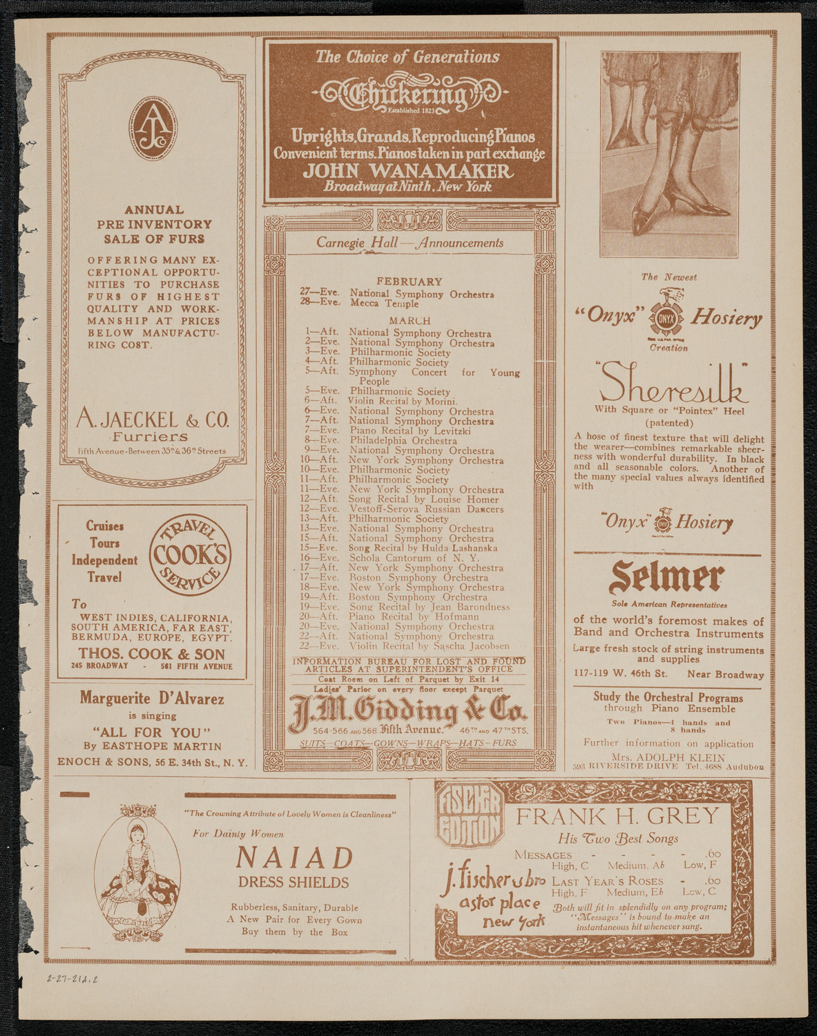 New York Philharmonic, February 27, 1921, program page 3