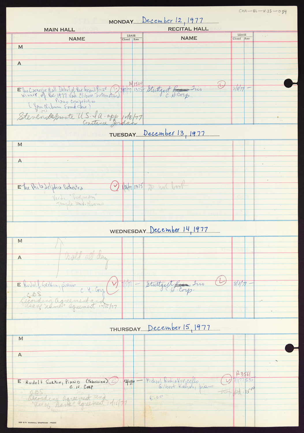 Carnegie Hall Booking Ledger, volume 23, page 34