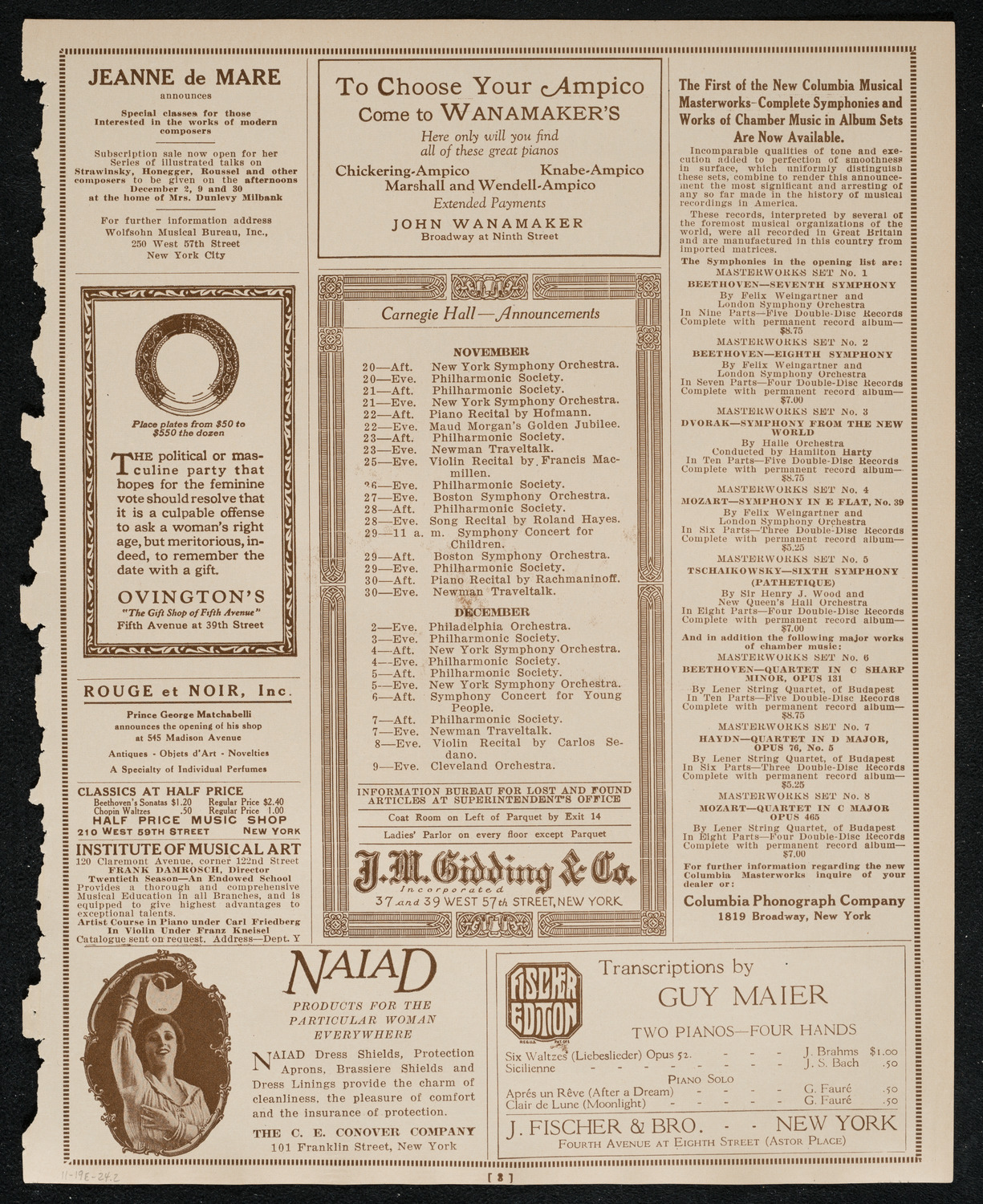 Oratorio Society of New York, November 19, 1924, program page 3