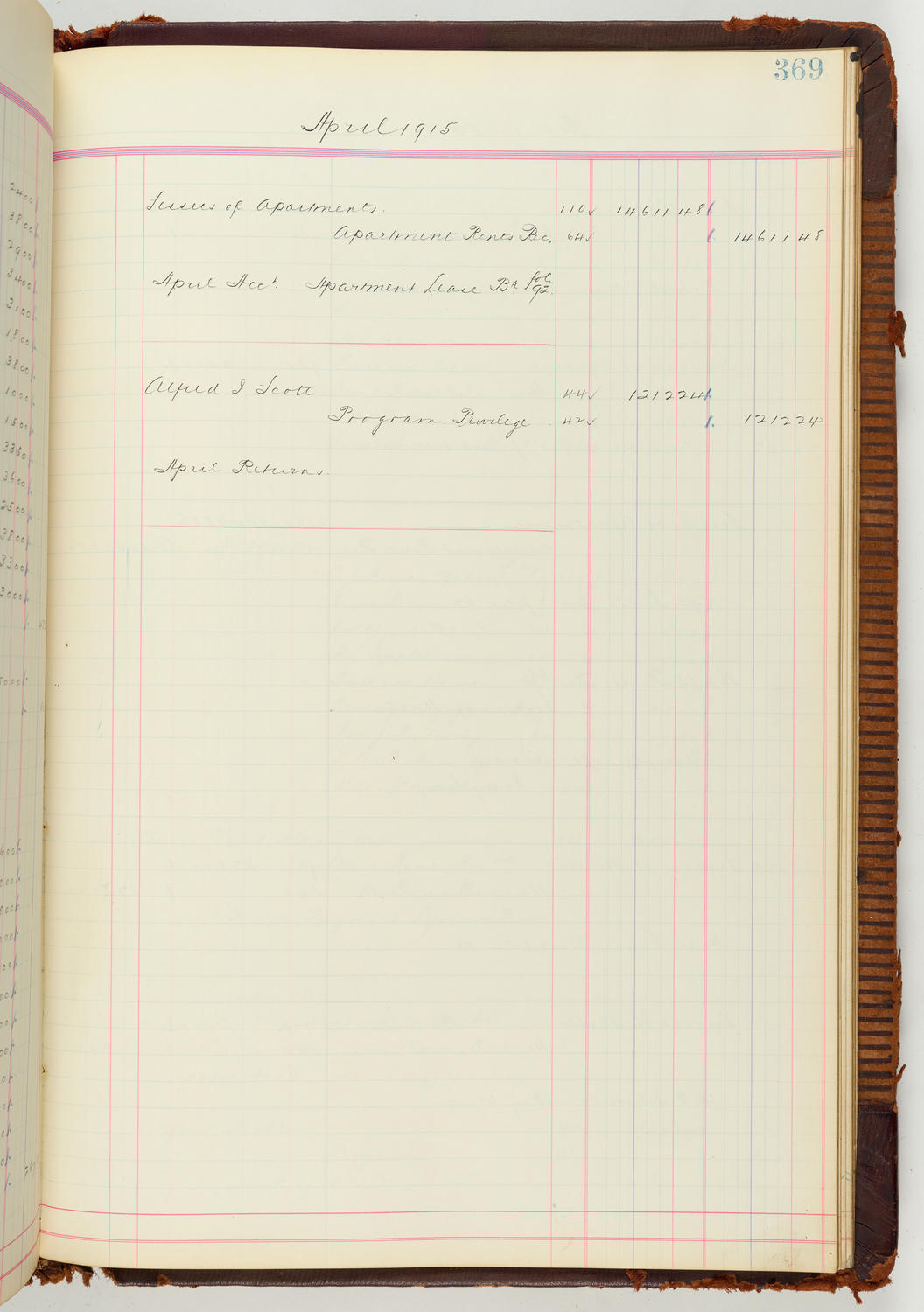 Music Hall Accounting Ledger Journal, volume 7, page 369